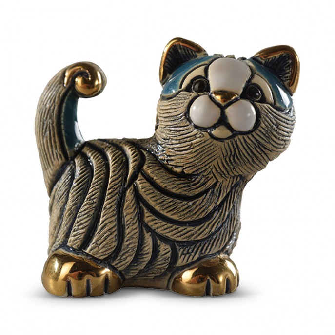 Resting Striped Gray Cat Sculpture