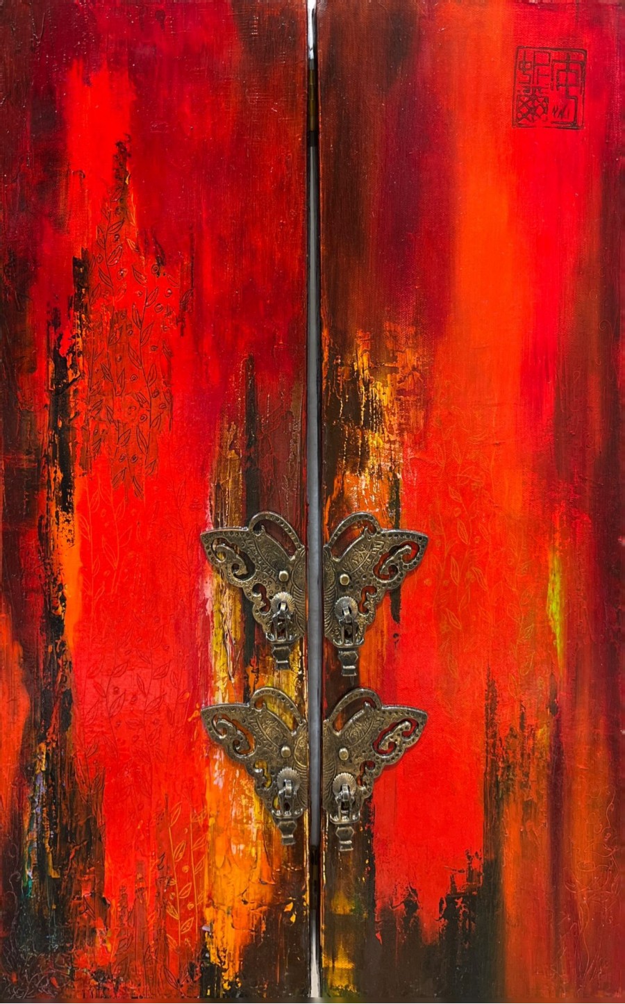 Red Door with Butterflies